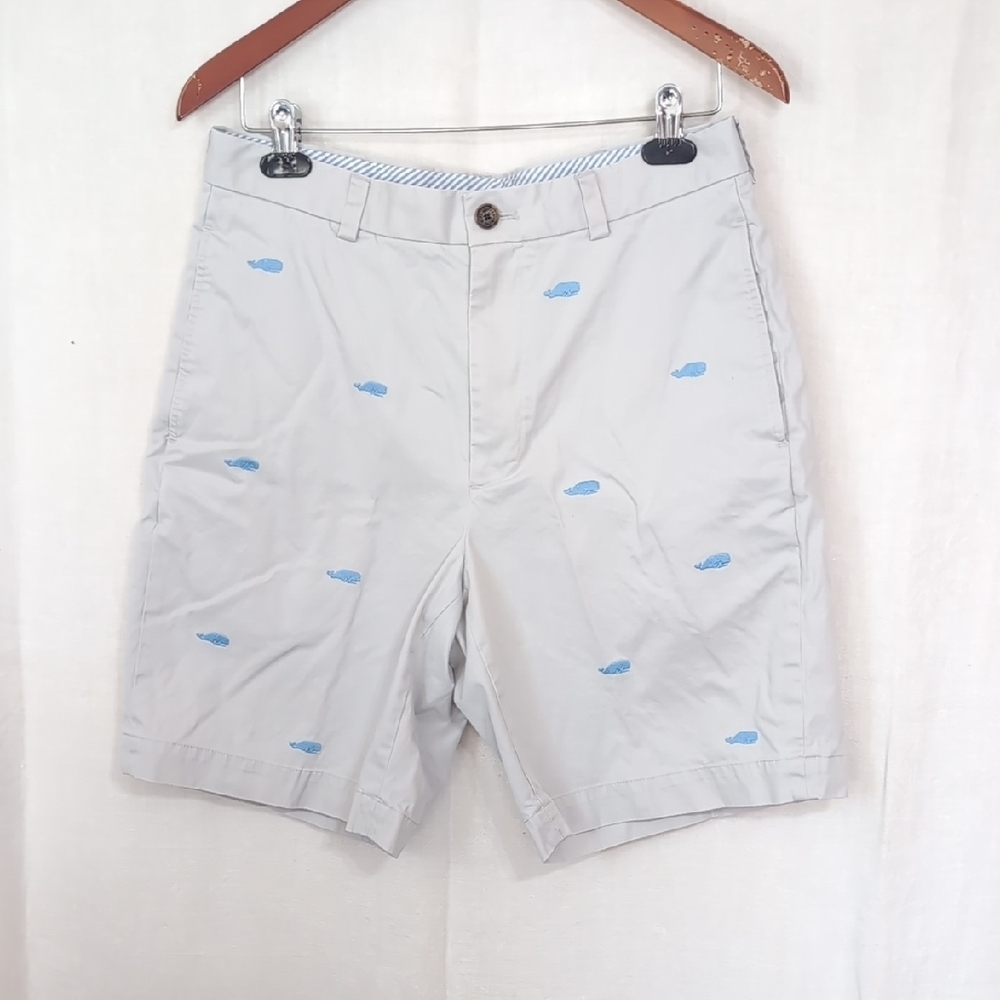 Brooks Brothers Beige Blue Whale Embroidered Bermuda Shorts Size 32